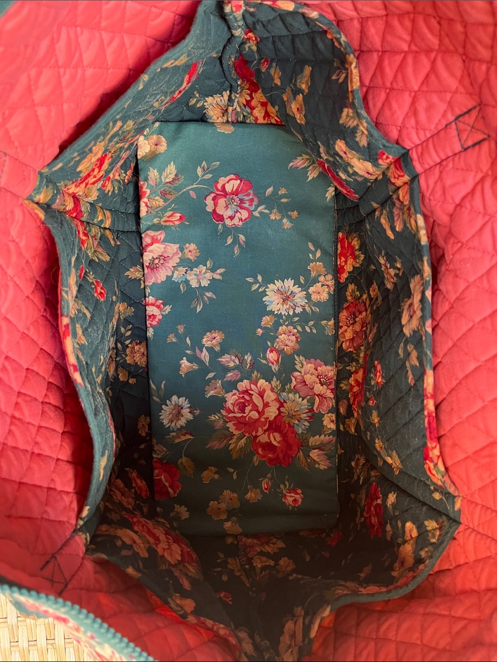 Vintage Vera Bradley Greenbriar paddy Teal Floral Quilted Tote - Picture 5 of 11